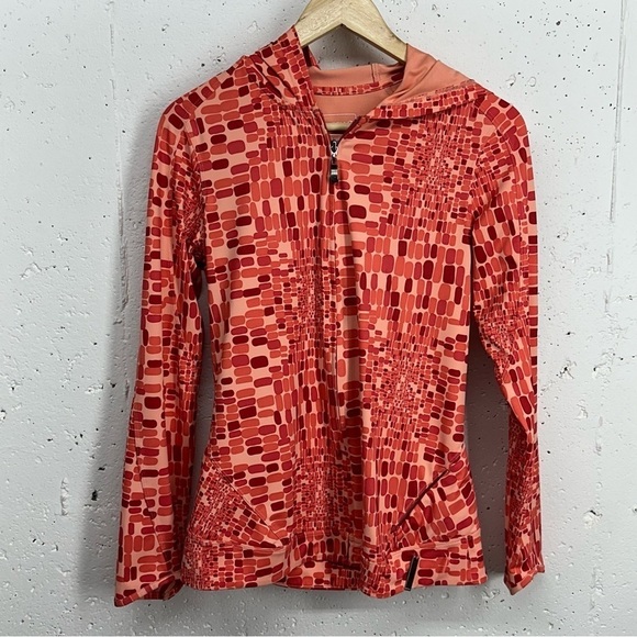 Merrell Women's size Small Orange Print Opti Wick Zip Up Hooded Jacket - Picture 1 of 11